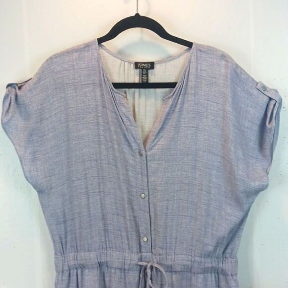 Jones New York wide leg cropped blue v-neck drawstring waist jumpsuit size large - Picture 3 of 13